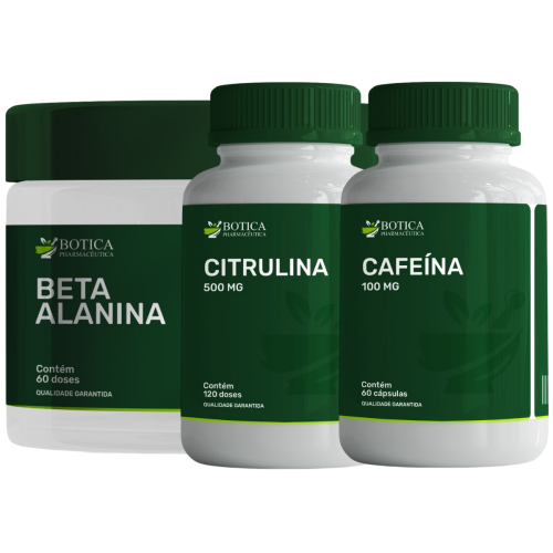 Combo Beta Alanina 1000mg 60 doses + Citrulina 500mg 120 doses + Cafeína 100mg 60 cápsulas